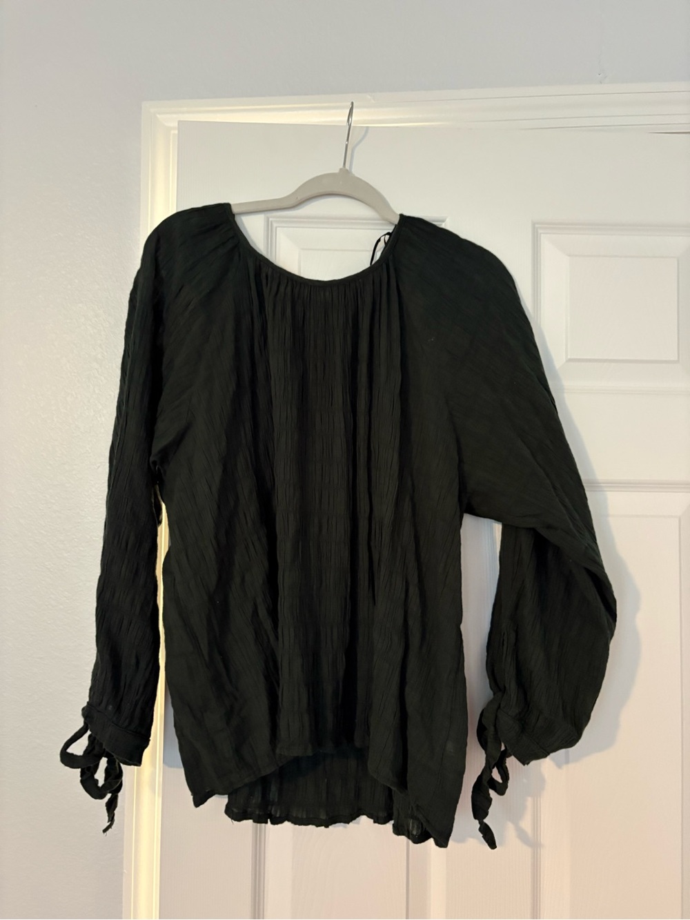 Dark Green Peasant Blouse with Tie Cuffs